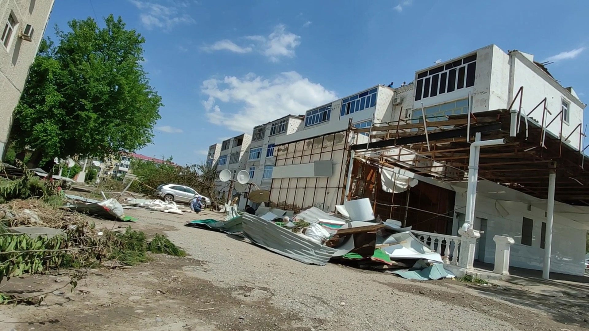 Hurricane damage to a residential building in Turkmenabad, Lebap province, Turkmenistan, May 2020.