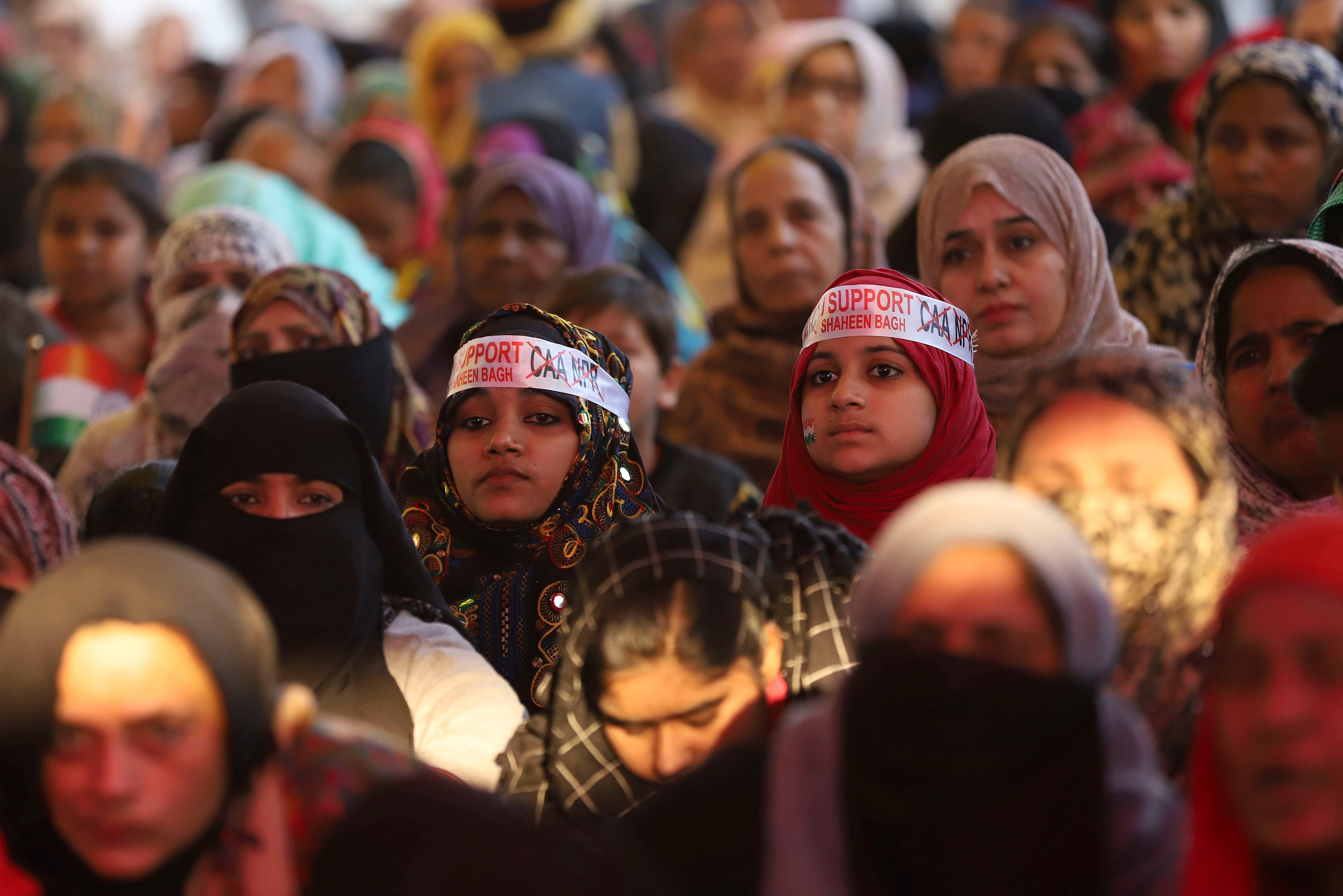 Indians protesting against the new citizenship law and verification policies at Shaheen Bagh