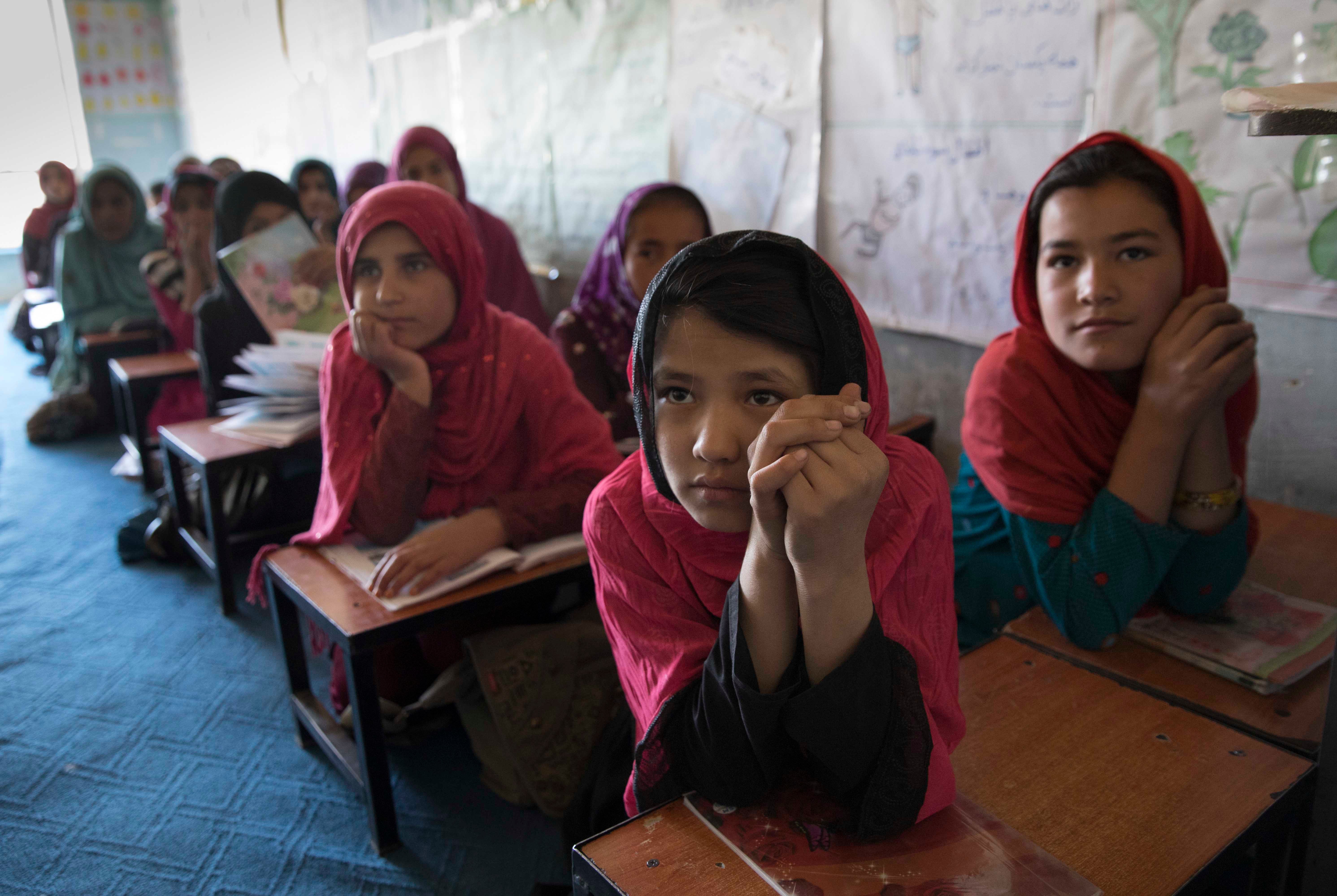 Students at a community-based education program in Kabul