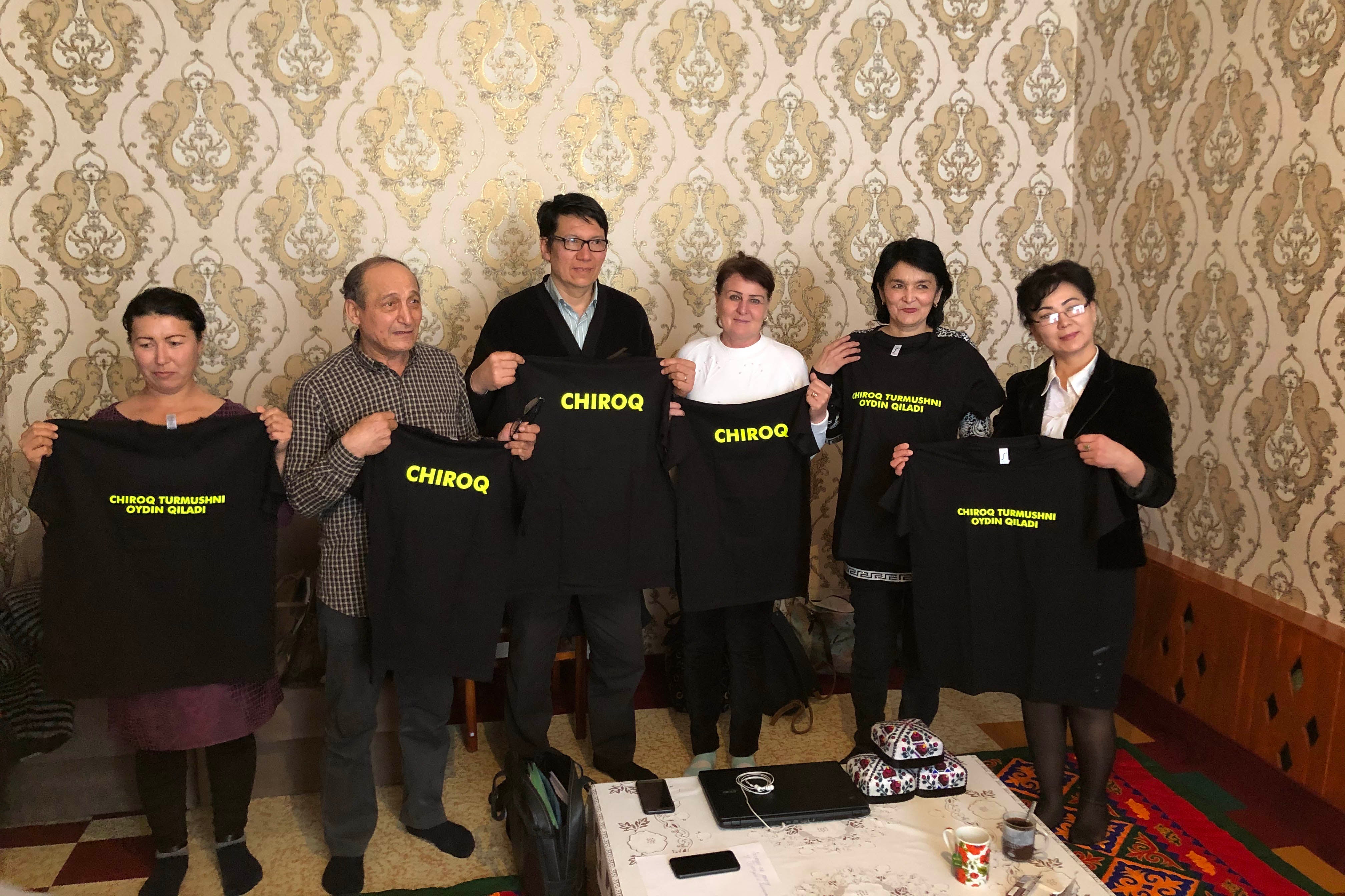 Azimbay Ataniyazov, second from the left, and Chiroq’s members, Nukus, Uzbekistan.