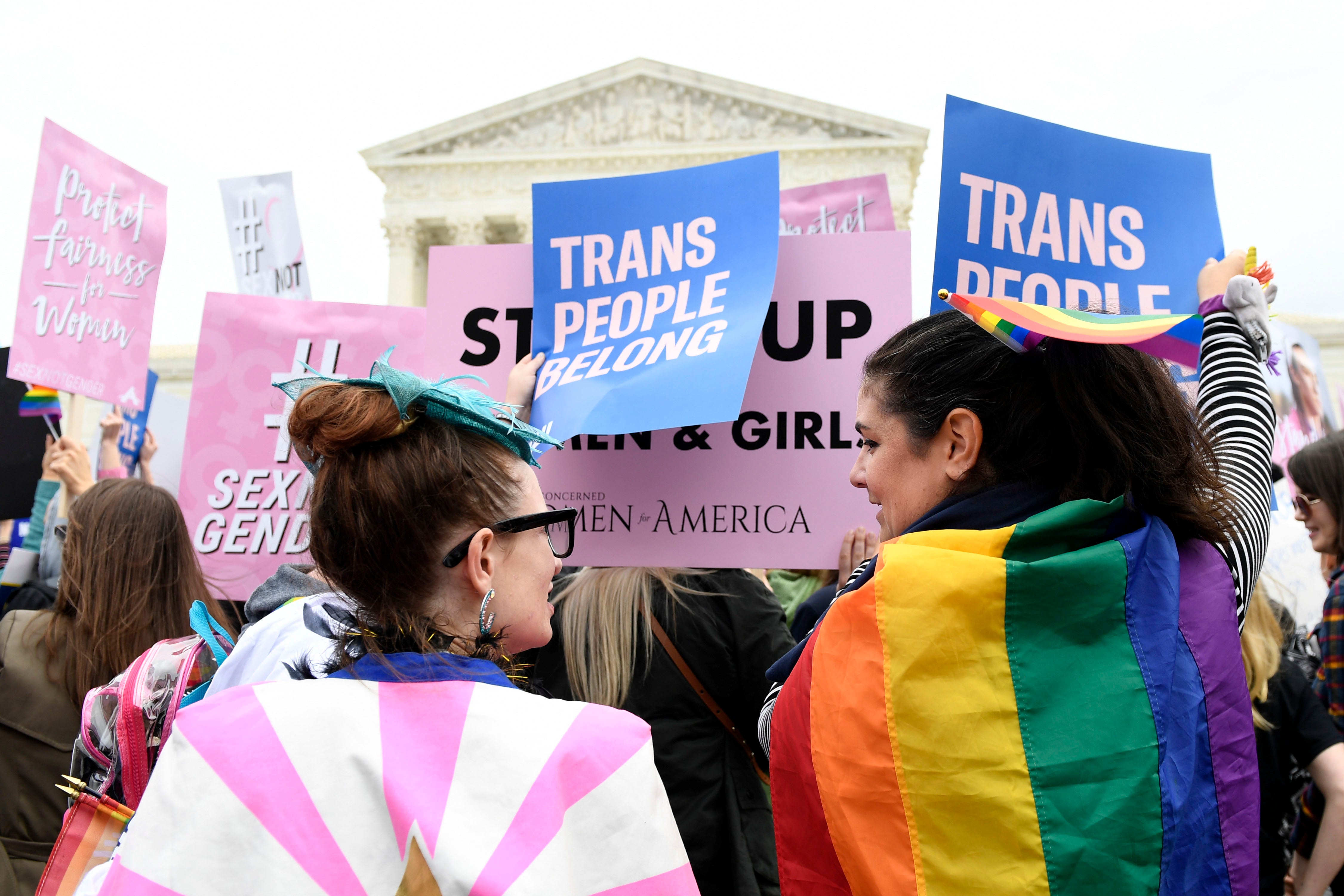 Protesters gather outside the Supreme Court in Washington, DC on Oct. 8, 2019. 