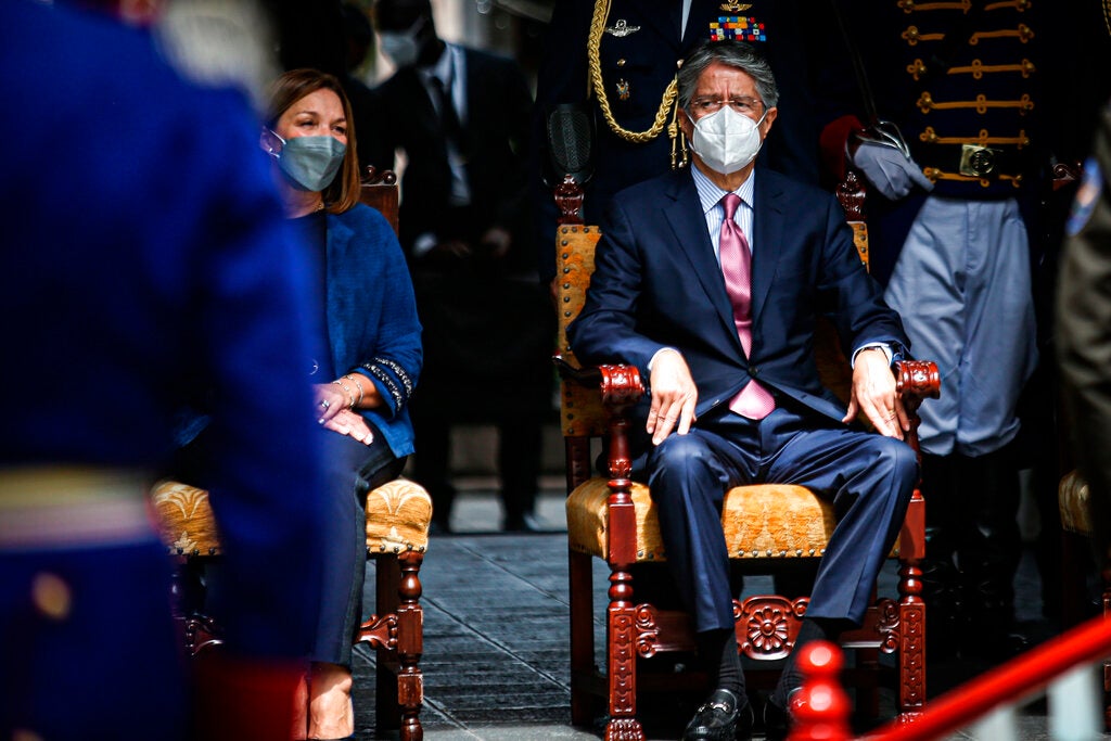 Ecuadorian President Guillermo Lasso attends the change of military command