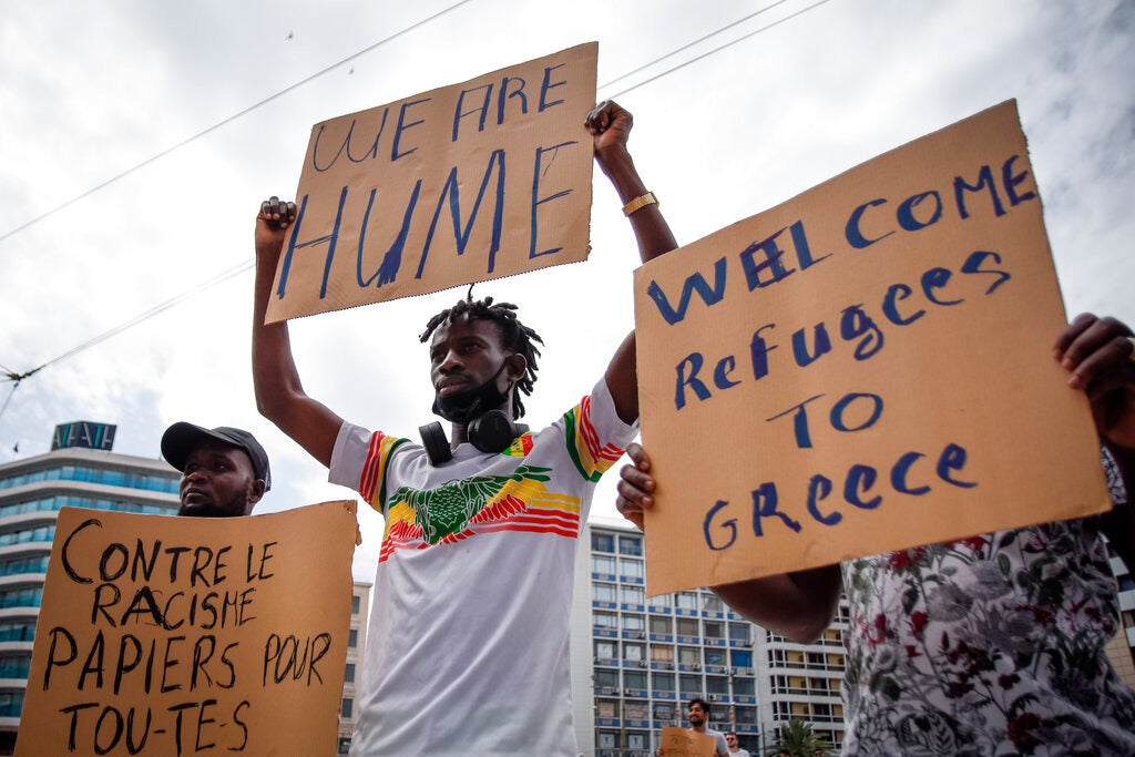People took the streets of Athens, Greece to protest fascism and racism on World Refugees Day, 20 June 2020.