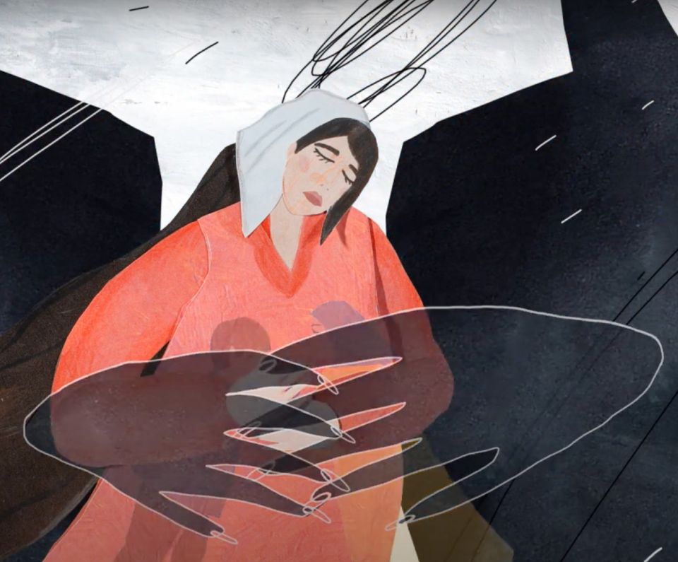 A picture from an animation by Justice Initiative Project on the custom of taking children away from mothers in Chechnya and Ingushetia.