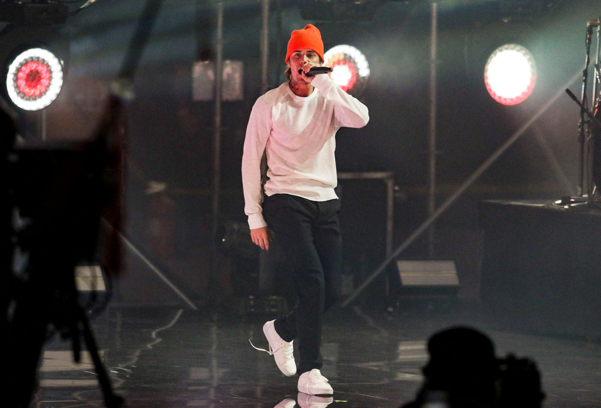 Justin Bieber performs during the Triller Fight Club Night at Mercedes Benz Stadium in Atlanta, Georgia