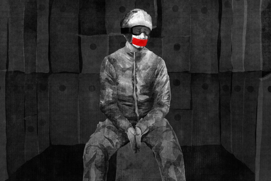 Badiucao illustration of athlete with tape across her mouth