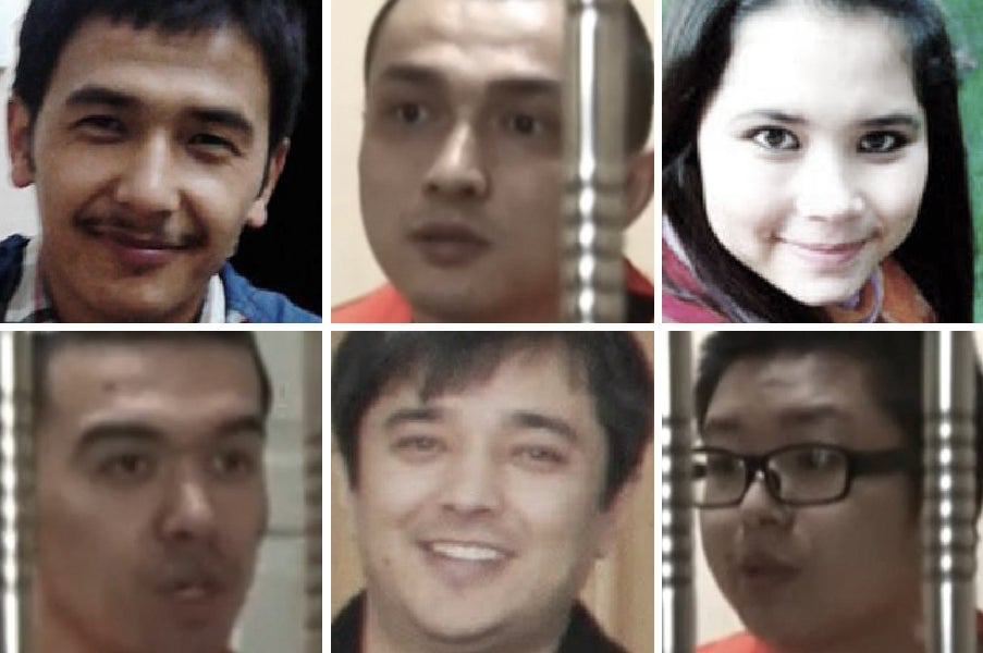 Ilham Tohti's students, from upper left: Mutellip Imin, Perhat Halmurat, Atikem Rozi; lower left: Shohret Nijat, Akbar Imin, Luo Yuwei.