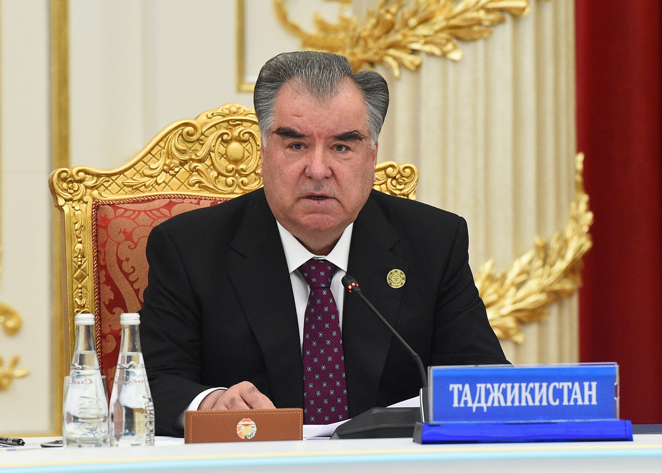 Tajik President Emomali Rakhmon attends a meeting of the Collective Security Council of the Collective Security Treaty Organization.