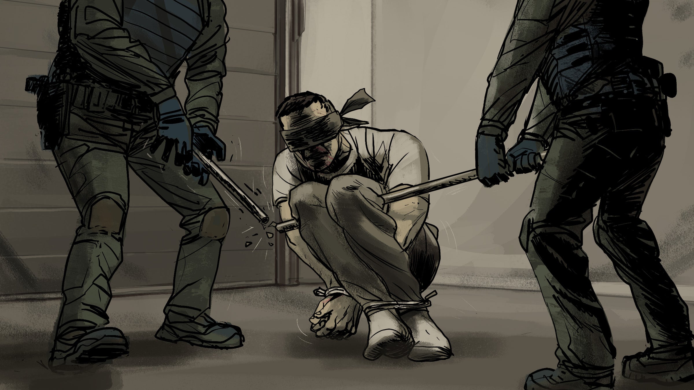 За словами «Богдана», солдати щонайменше один раз змушували його приймати «позу папуги». Він сказав, що в одному випадку металева труба не витримала його ваги: коли солдати підняли його, труба погнулася і зламалася.