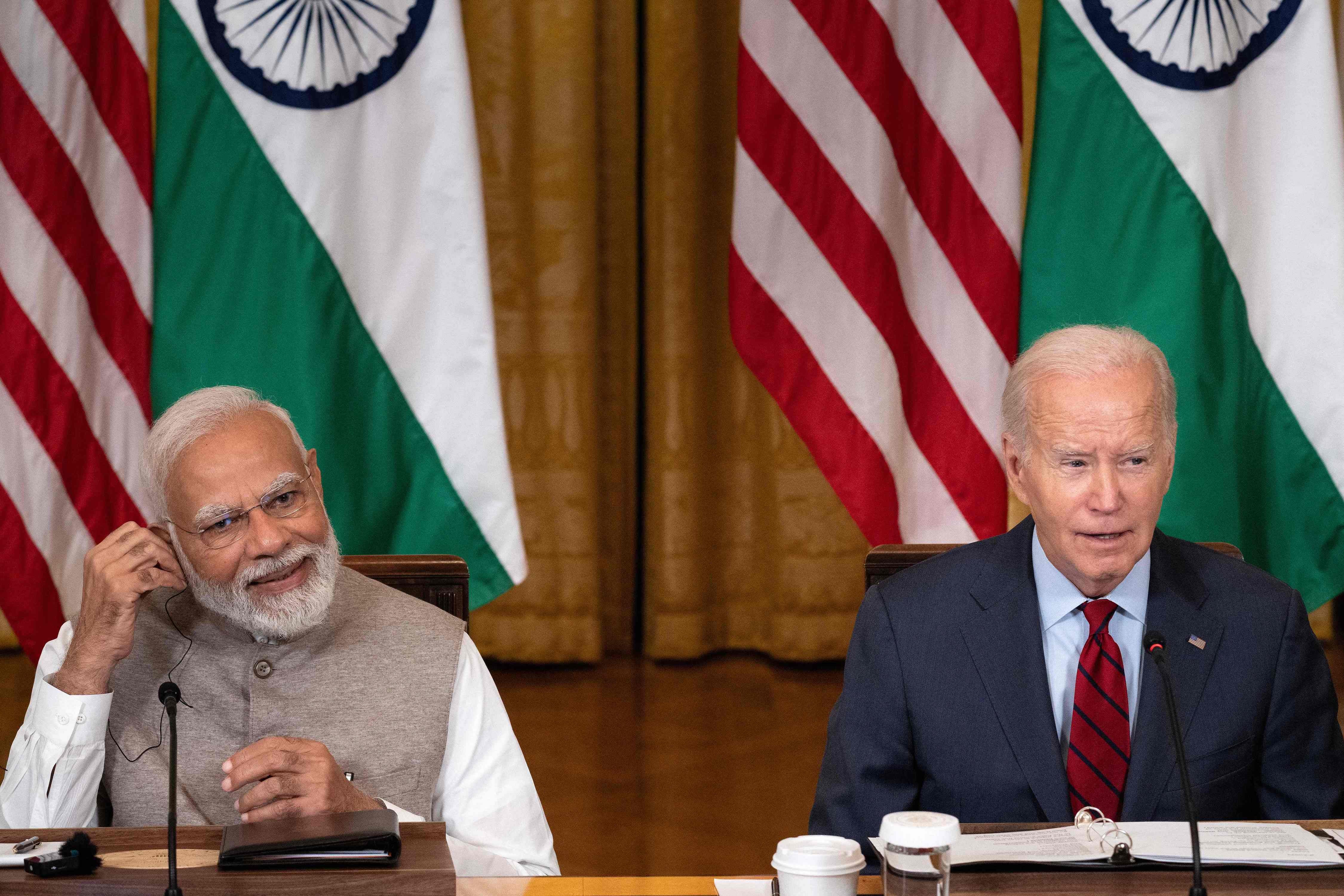 US President Joe Biden and India's Prime Minister Narendra Modi in the East Room of the White House in Washington, DC, June 23, 2023. 