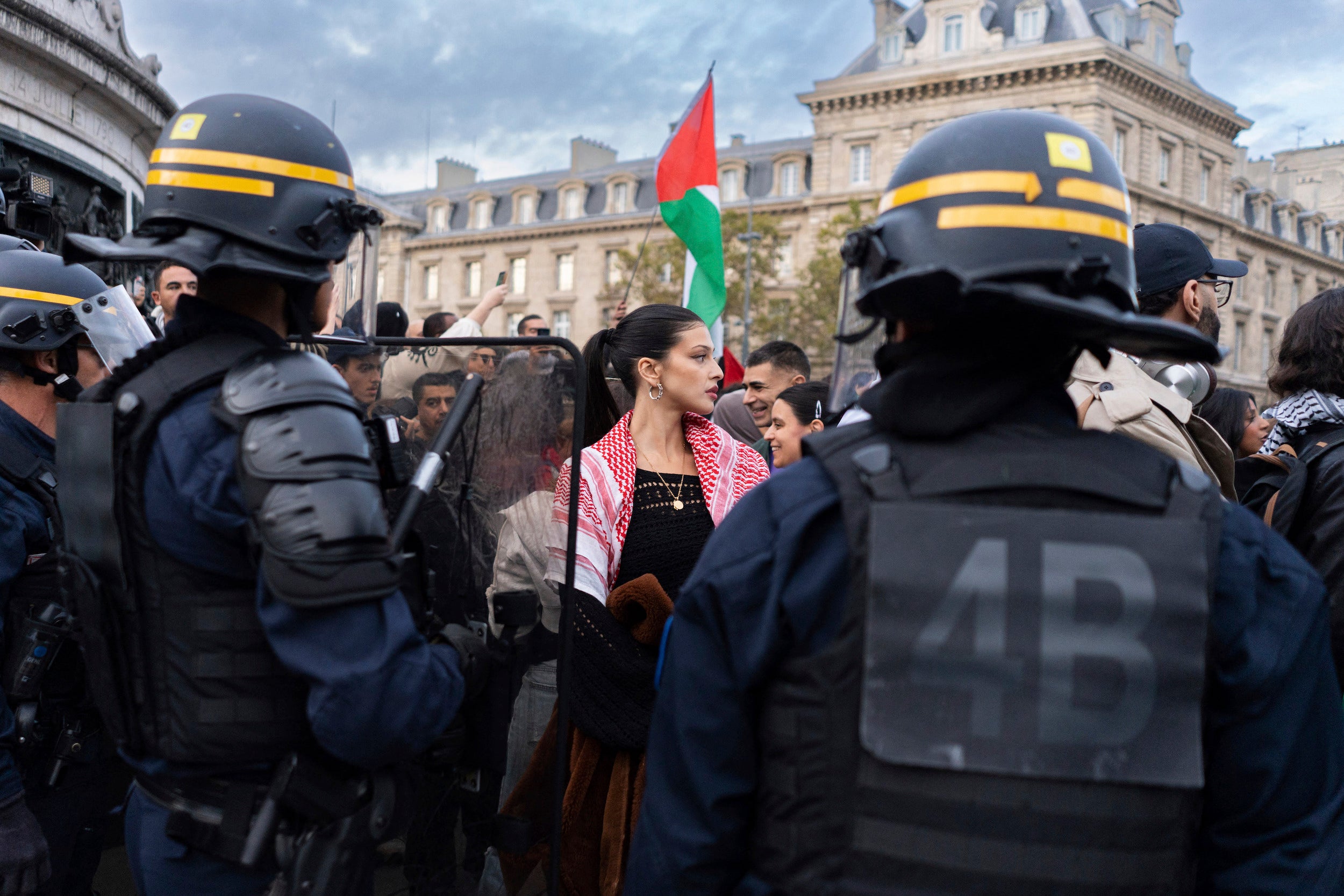 Protestors in support of Palestine fill the Republique square, Paris, France after the prefect lifts the ban on protests, October 19, 2023. 