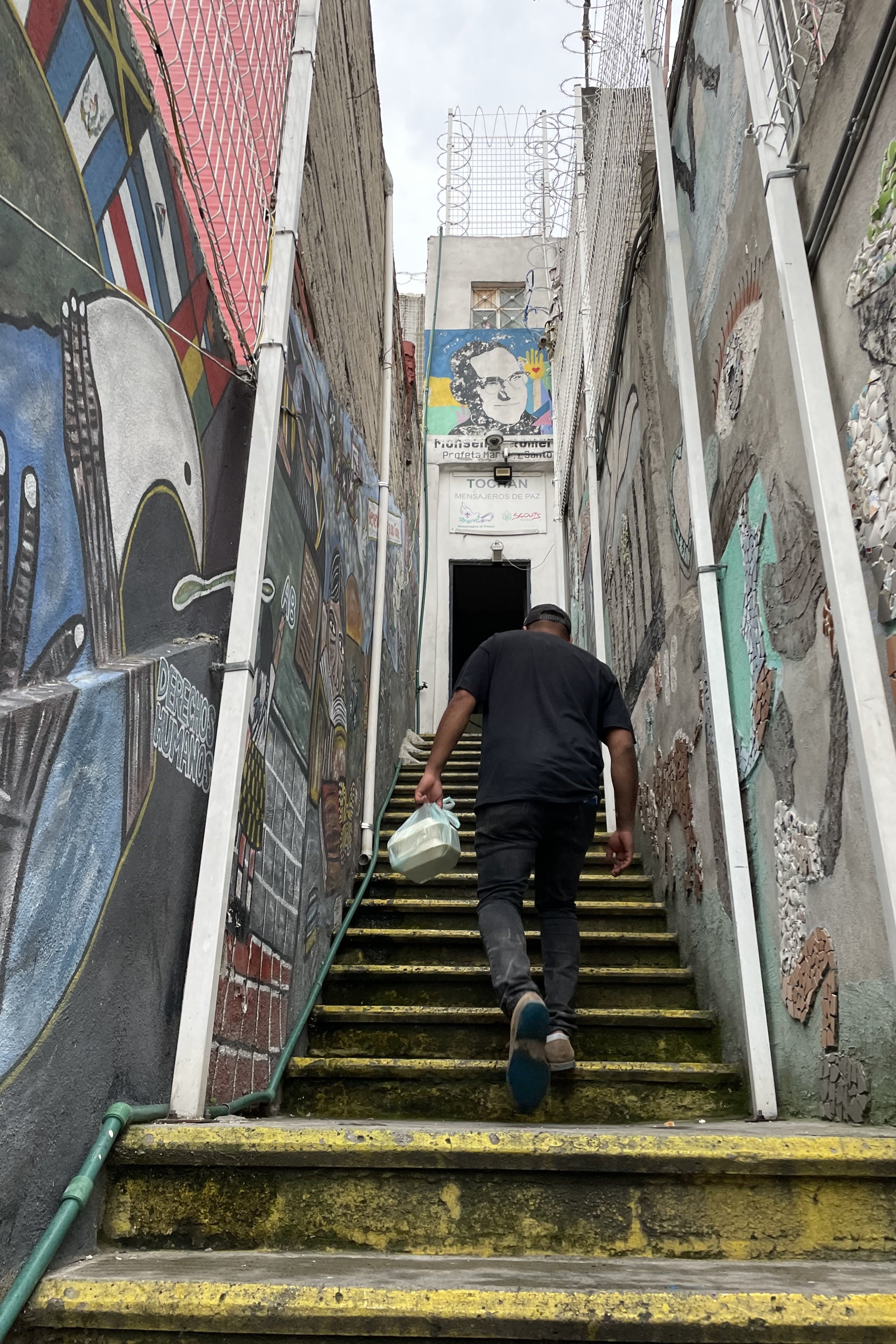 A man climbing stairs