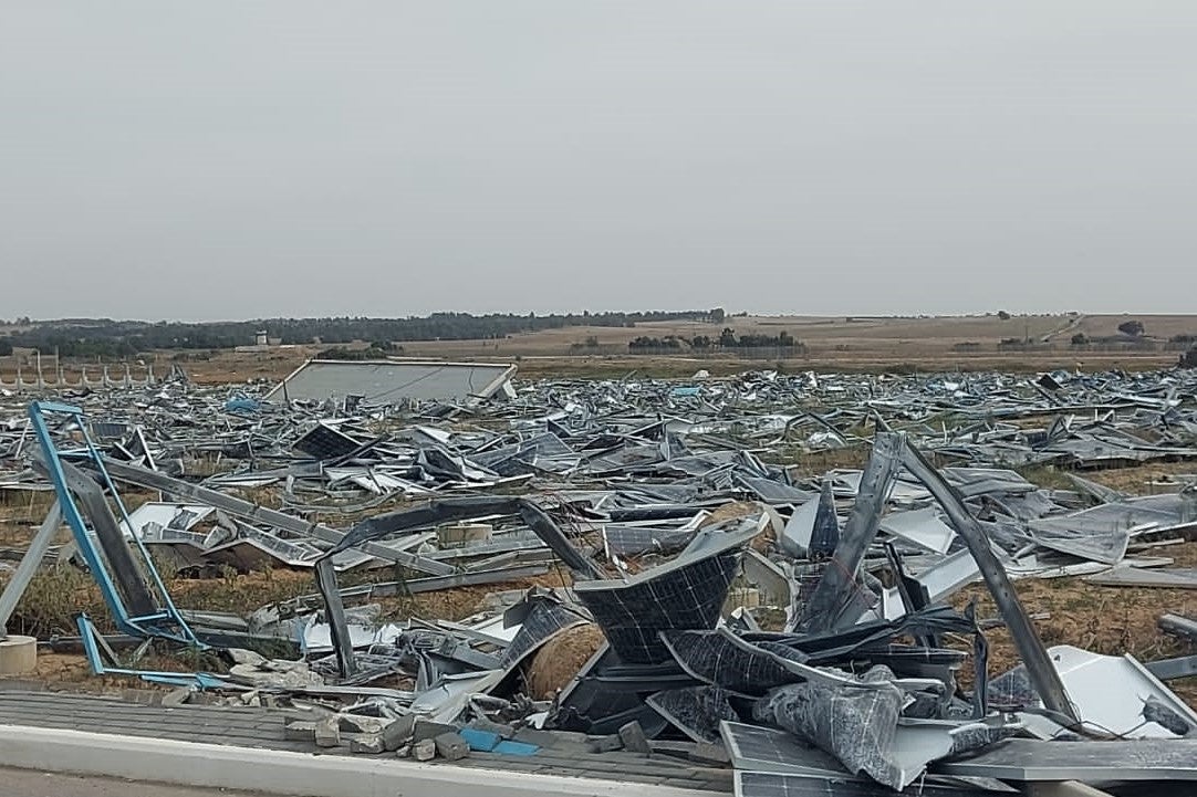 Photo of a destroyed solar panel field