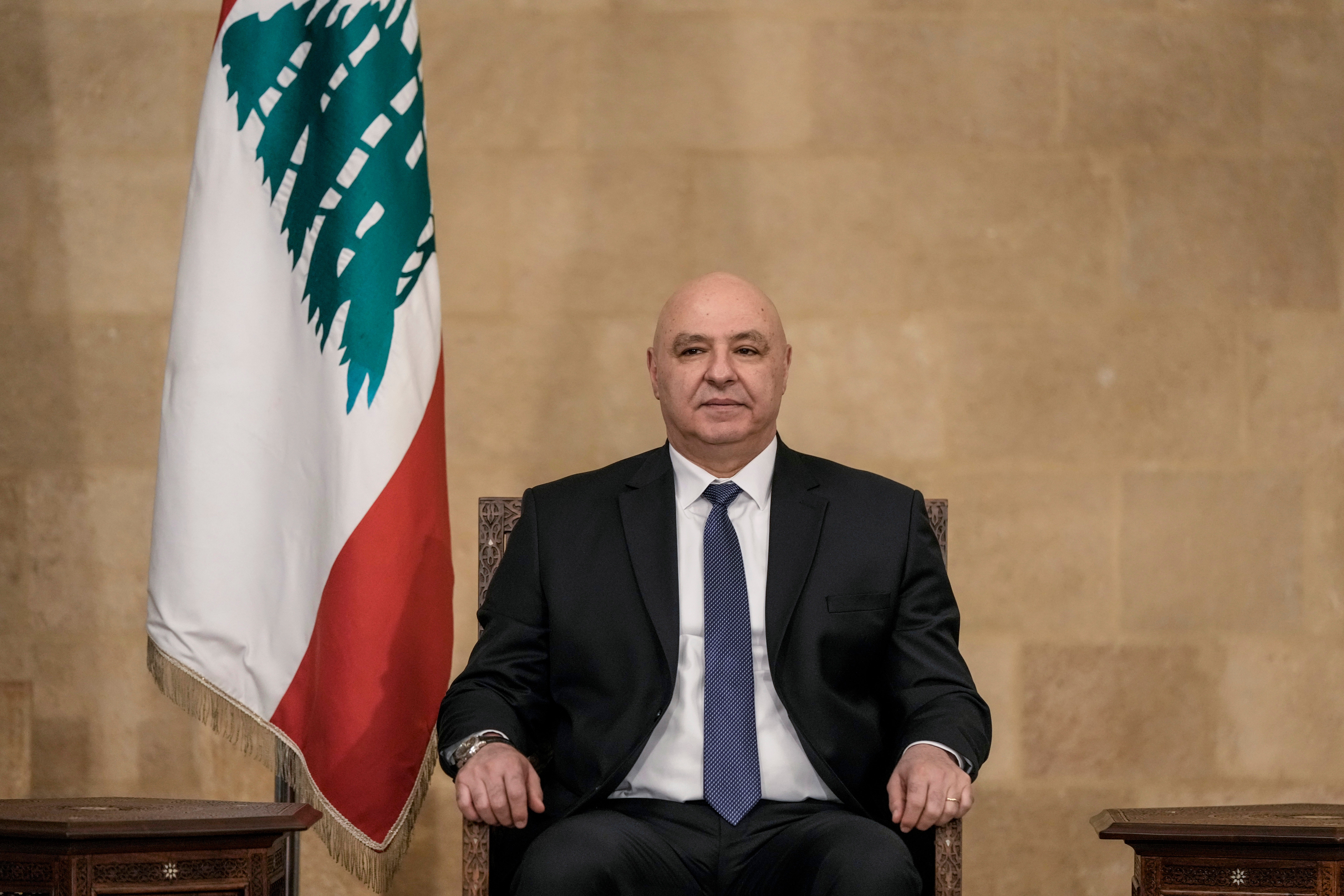 Newly elected Lebanese President Joseph Aoun sits at the presidential palace in Baabda, east of Beirut, January  9, 2025.