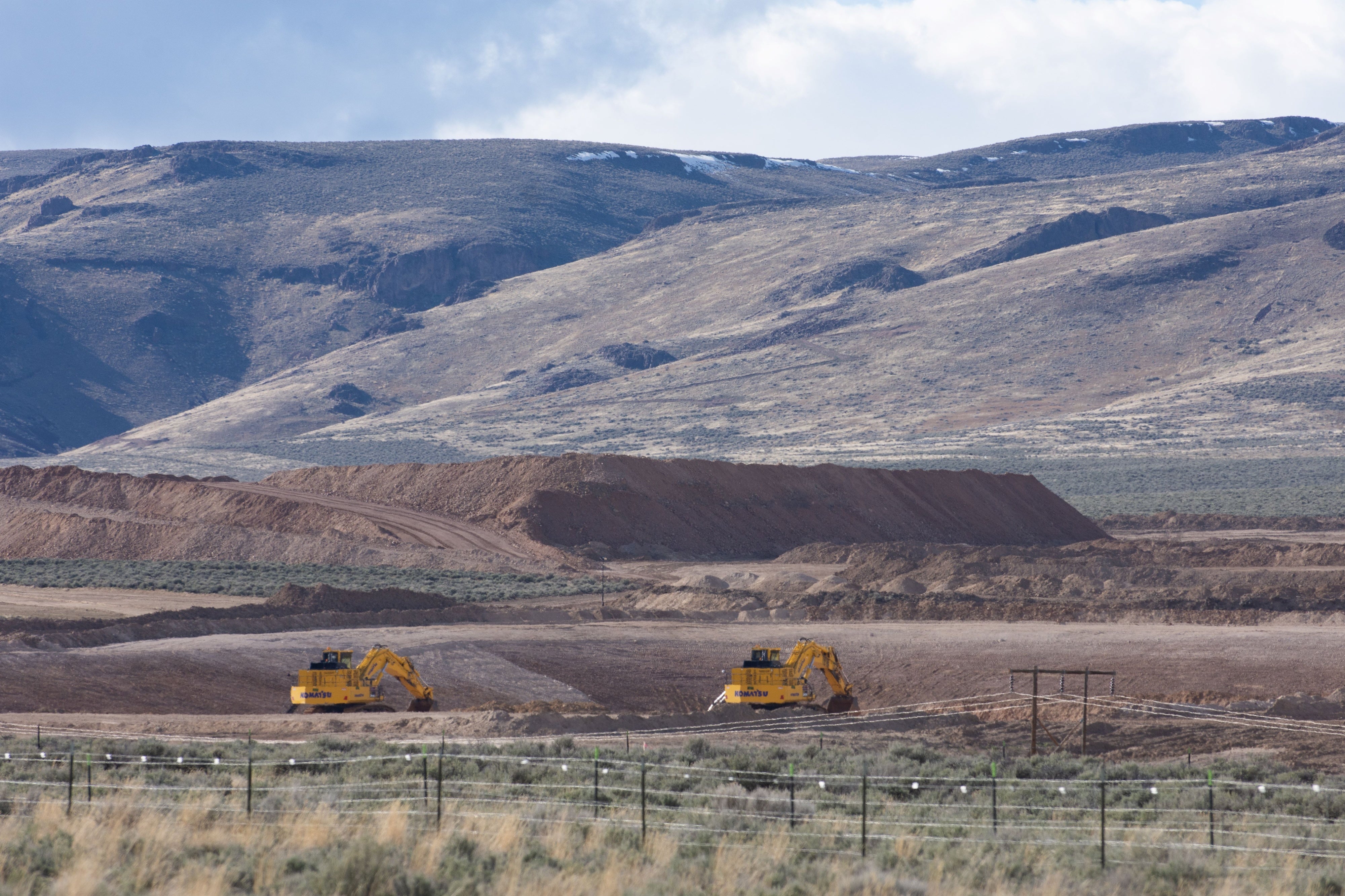 Two backhoes at a construction site for Thacker Pass