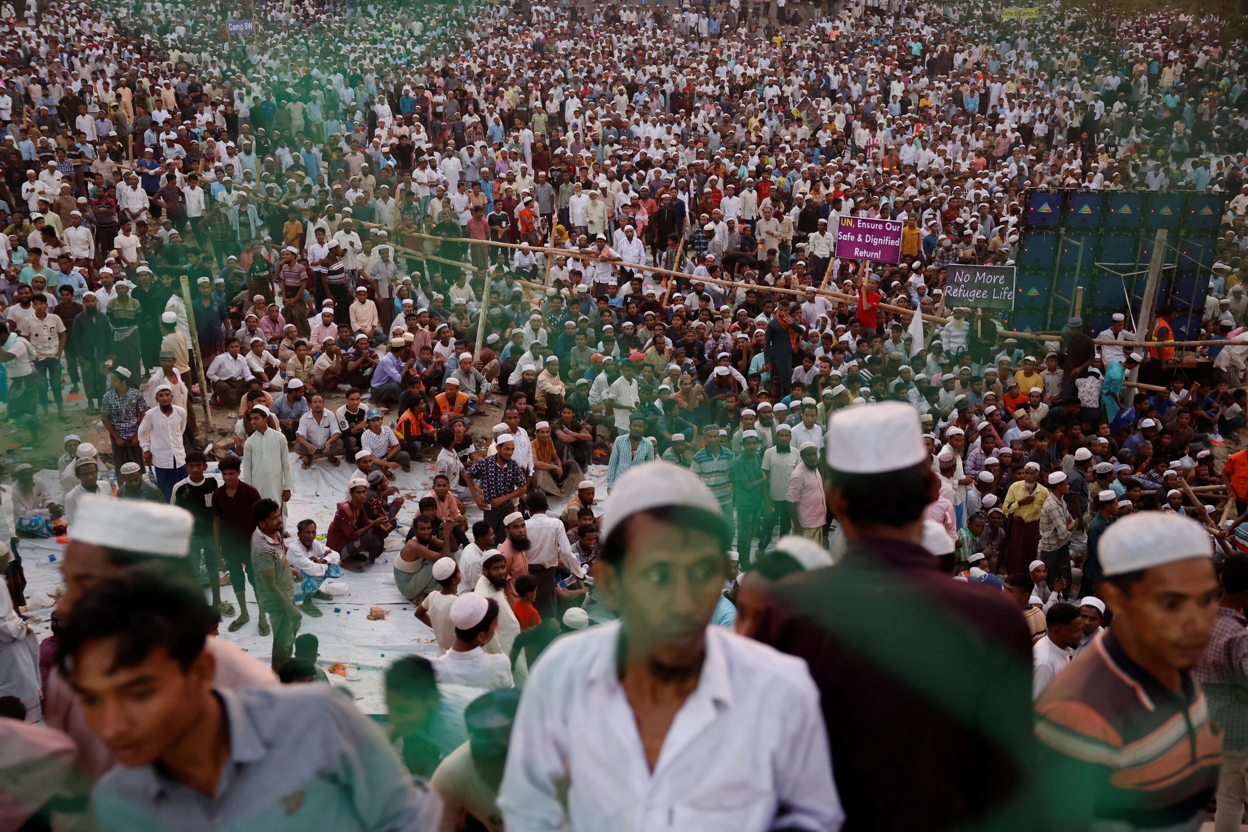 Rohingya refugees attend a solidarity event with UN Secretary-General Antonio Guterres and Muhammad Yunus, chief adviser of the Bangladesh Interim Government, at the Rohingya refugee camp in Cox's Bazar, Bangladesh, March 14, 2025.