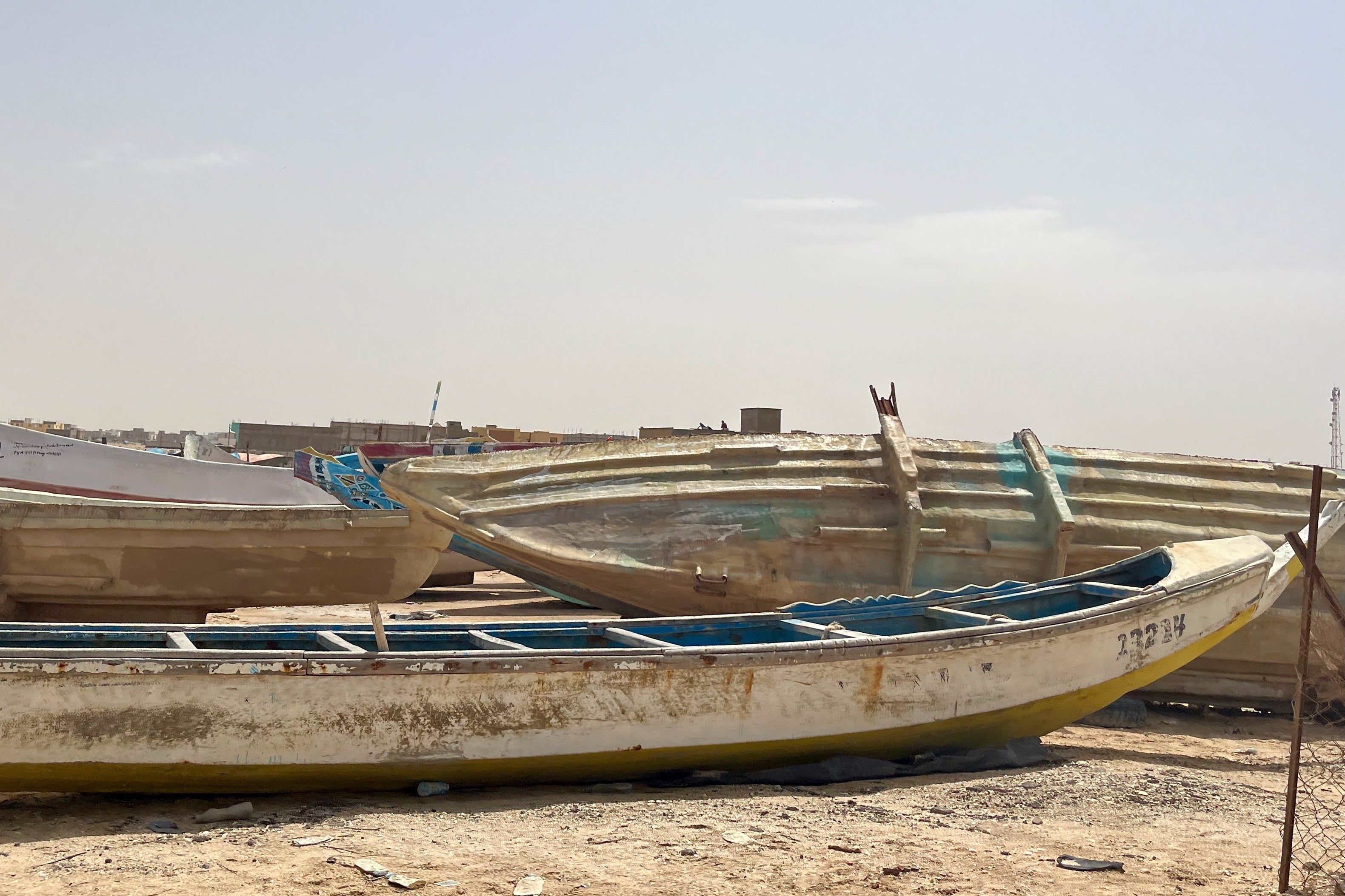 Boats (pirogues) used by migrants, confiscated by the Mauritanian coast guard. September 2, 2023, Nouakchott. 