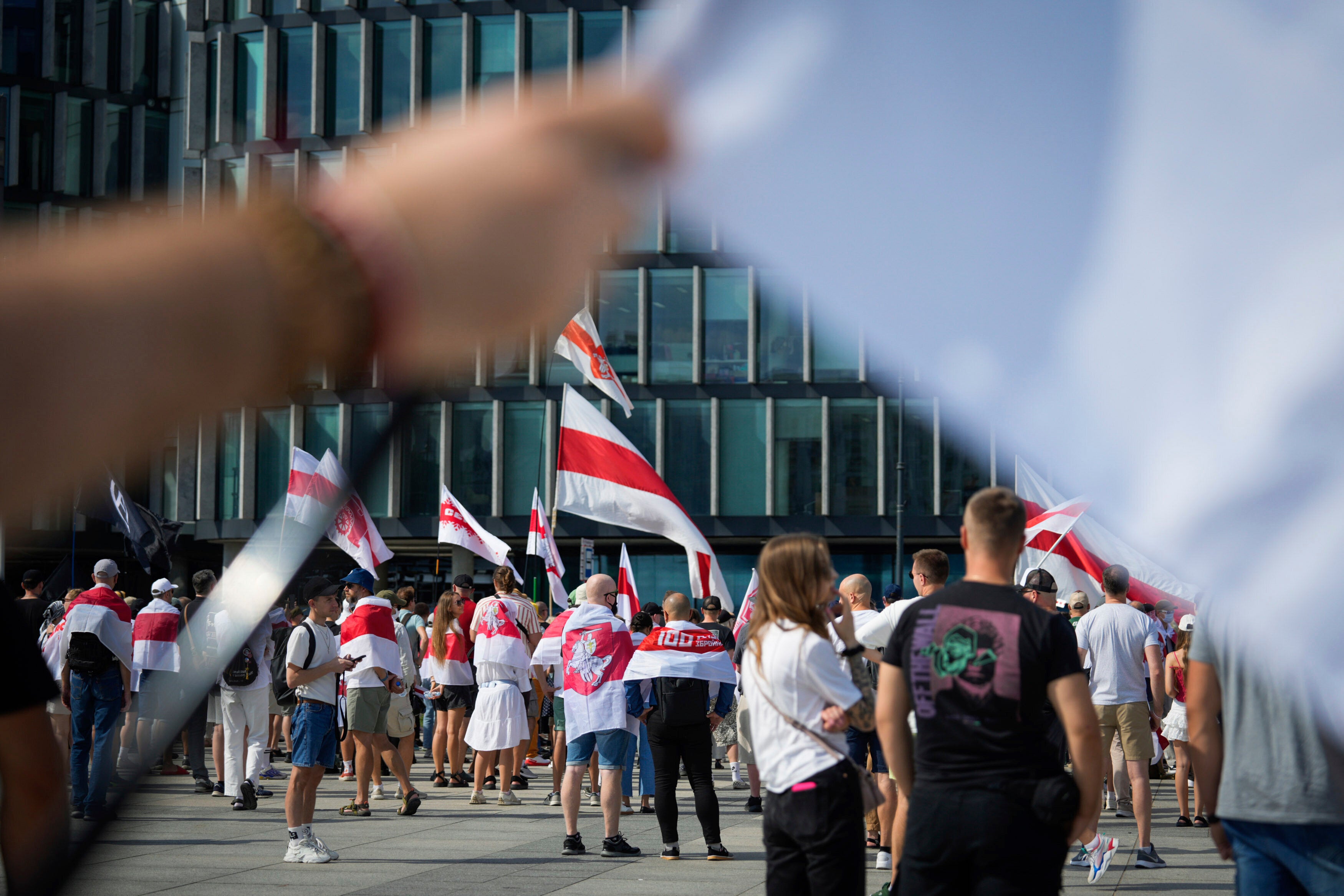 Протест в поддержку белорусского движения за независимость в Варшаве, Польша, 9 августа 2025 года.