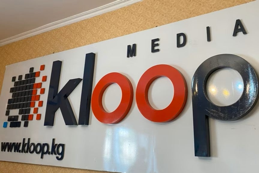 Kloop Media sign in the office of Kloop Media Public Foundation. 