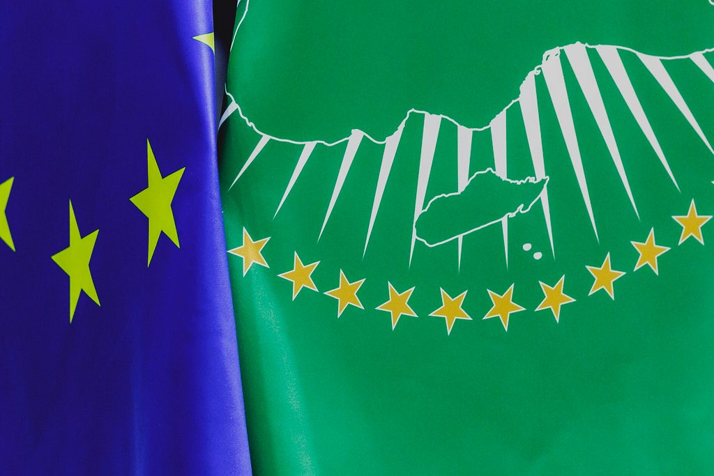 Flags of the African Union and the European Union 