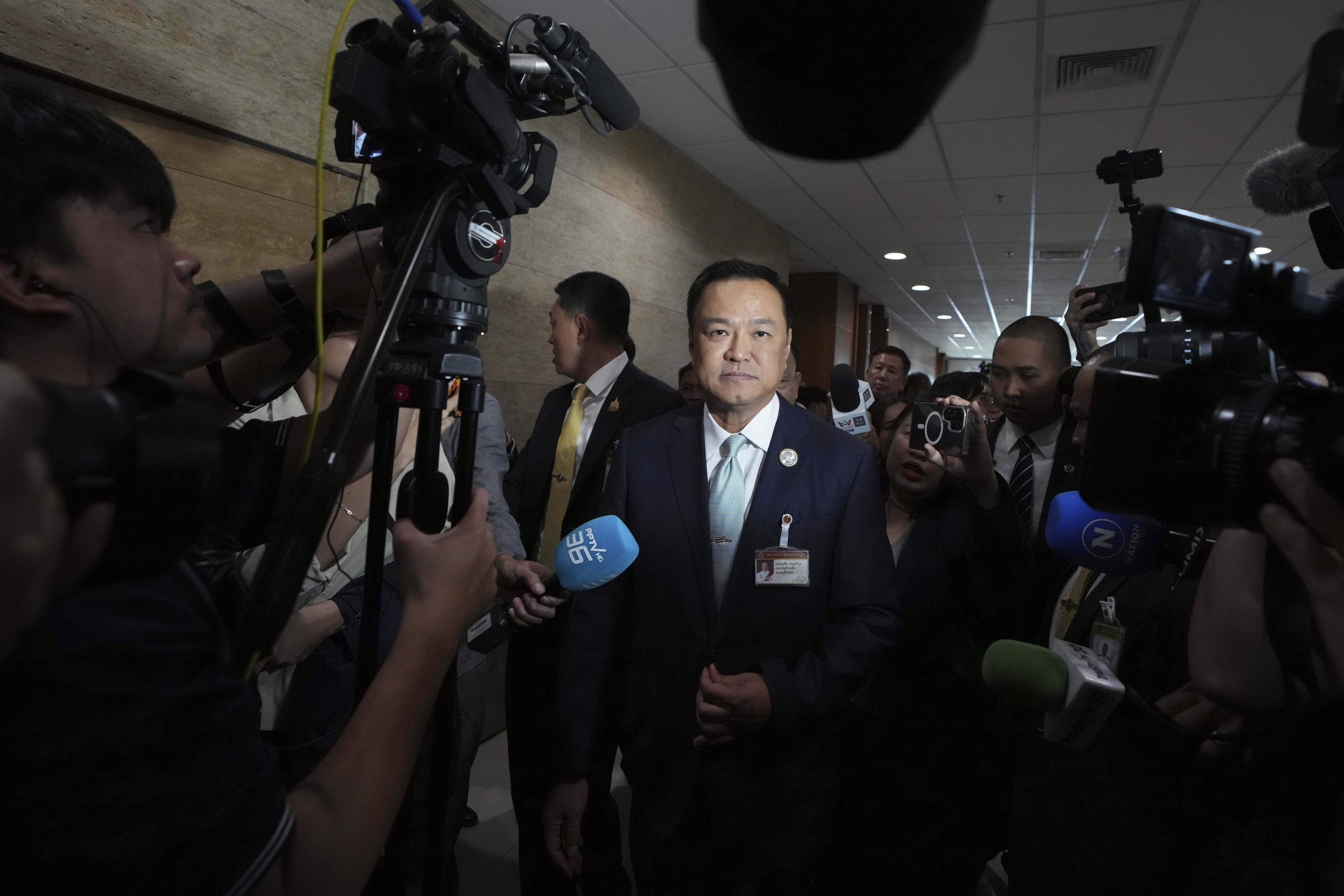 Thai Prime Minister Anutin Charnvirakul after a press conference at Parliament in Bangkok, September 3, 2025.