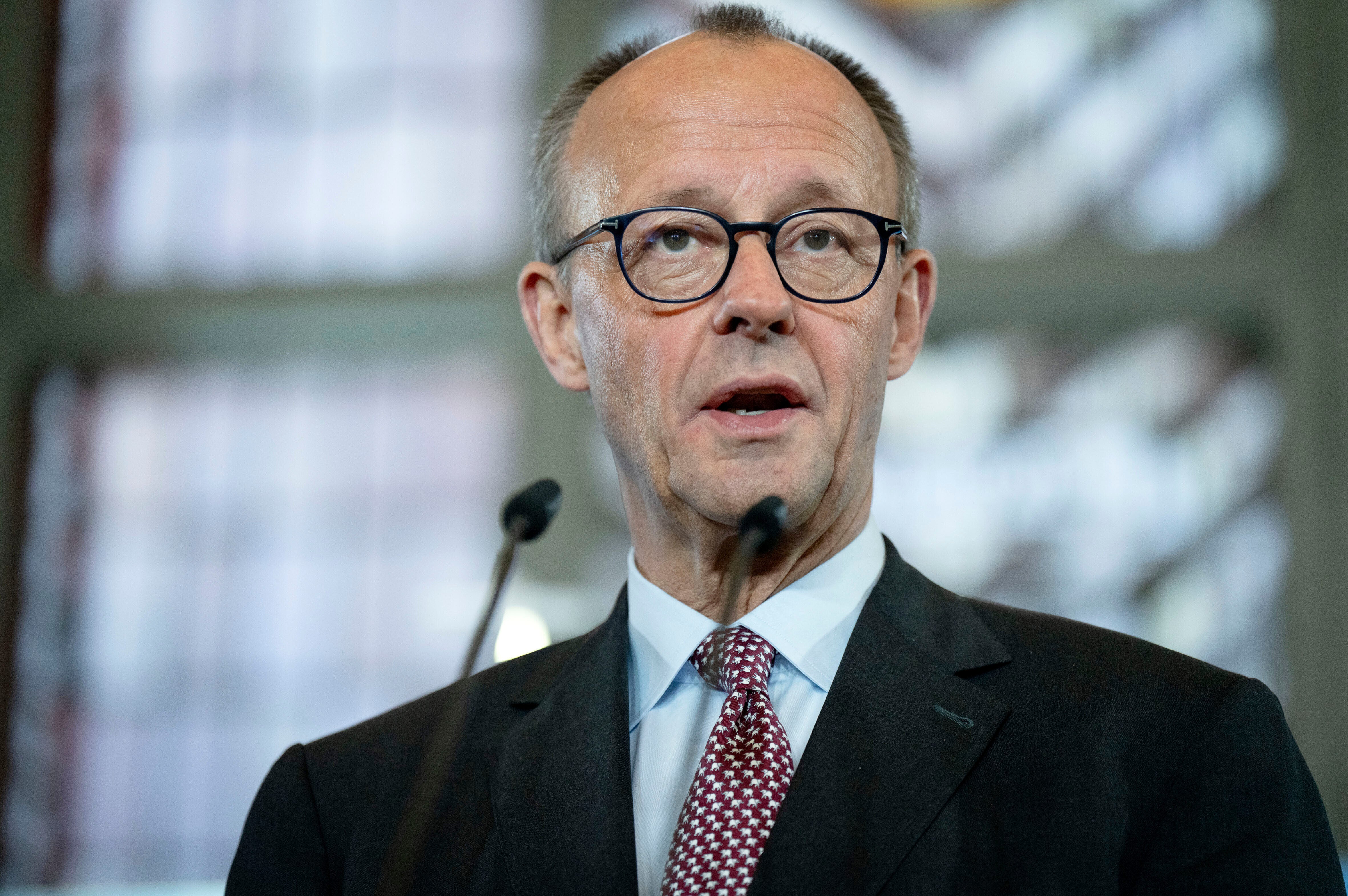 Friedrich Merz während seines offiziellen Besuchs als Bundeskanzler im Roten Rathaus, Berlin, Deutschland, 3. Dezember 2025.