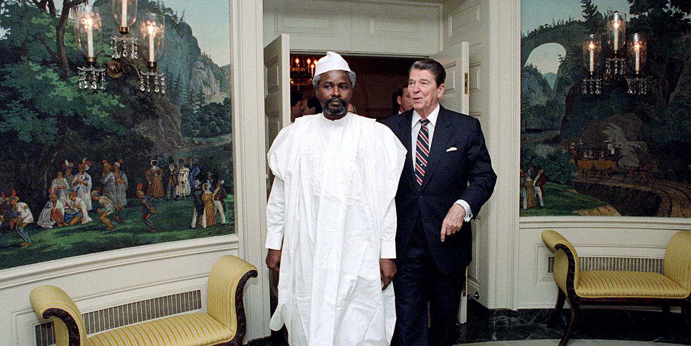 Chadian president Hissène Habré with US president Ronald Reagan at the White House June 1987. Courtesy of Ronal