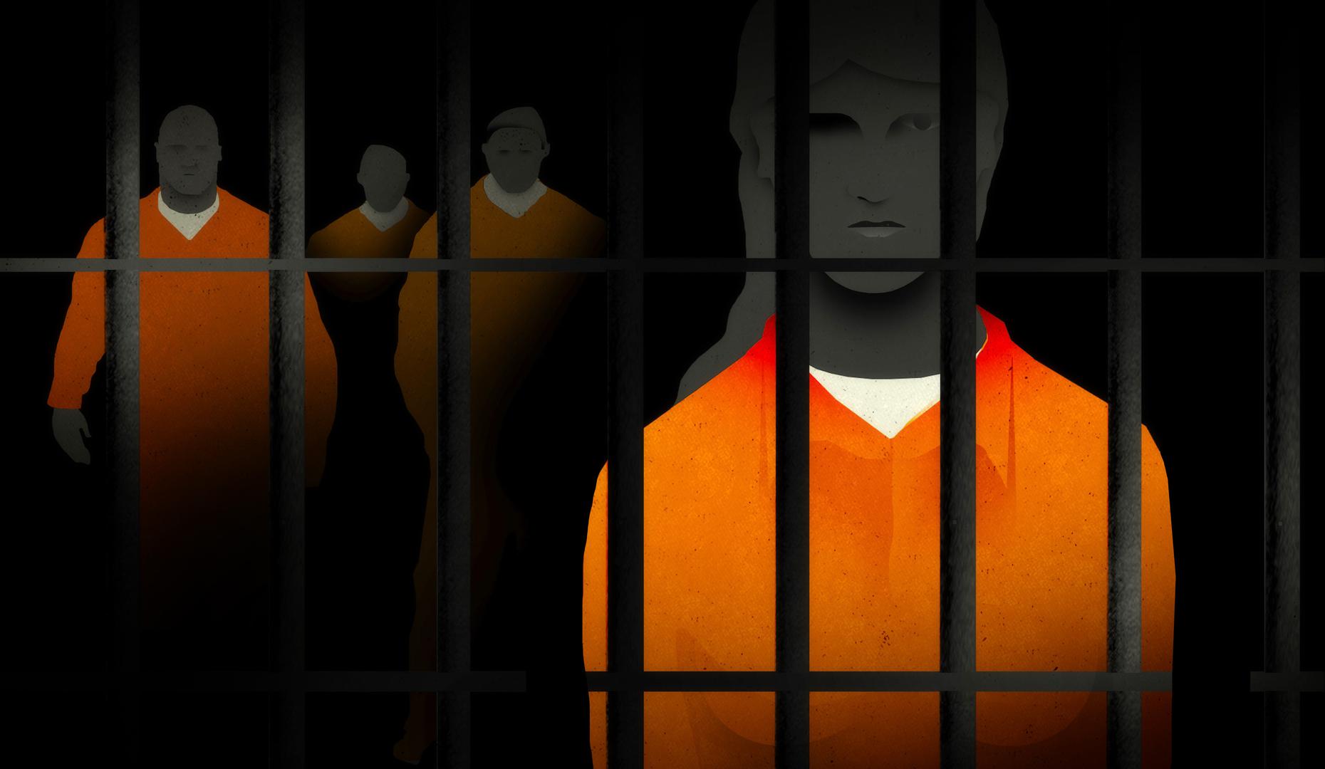 An illustration depicts a transgender woman housed in a men's immigration detention facility.