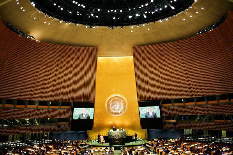 Estonia's President Toomas Hendrik addresses the United Nations General Assembly in the Manhattan borough of New York, U.S. September 21, 2016.