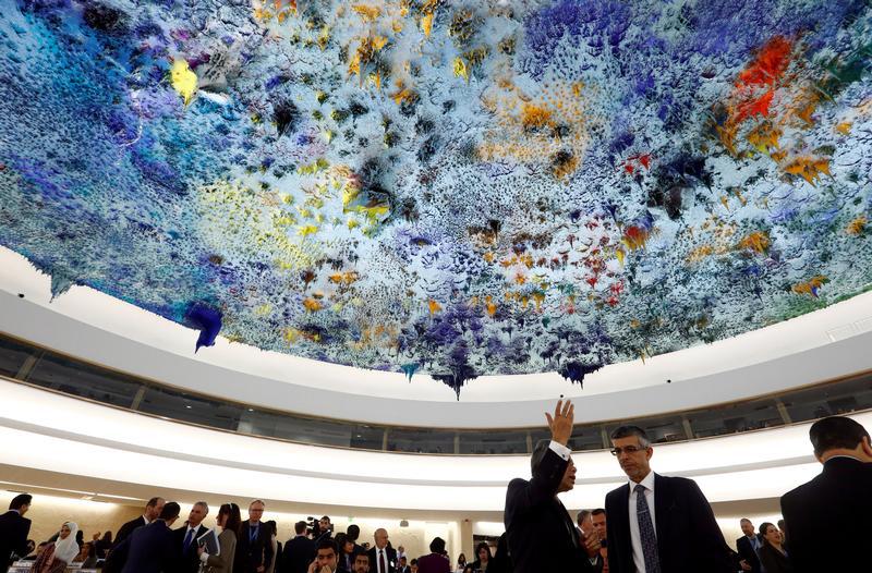 Delegates arrive for the 34th session of the UN Human Rights Council in Geneva, Switzerland, February 27, 2017.