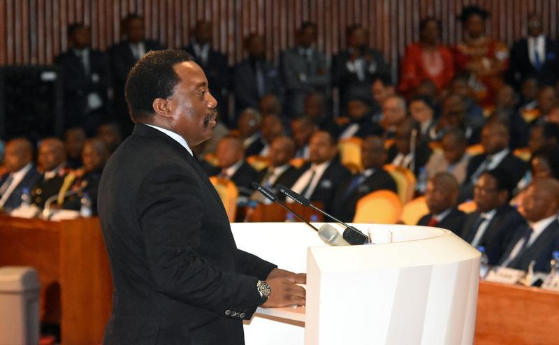 ​Le président Joseph Kabila s'adresse à la nation au Palais du Peuple à Kinshasa, capitale de la RD Congo, le 5 avril 2017.