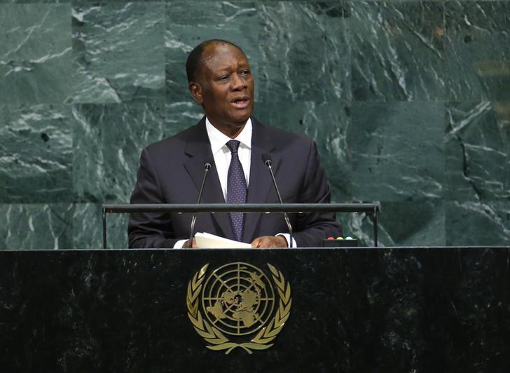 Le président de la Côte d'ivoire, Alassane Ouattara, s'adresse aux délégués lors de la 72ème session de l'Assemblée générale des Nations Unies au siège de l'ONU à New York, le 20 septembre 2017. REUTERS/Eduardo Munoz