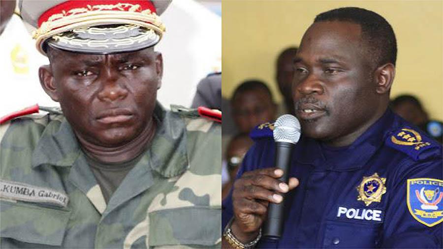 Gabriel Amisi (L), known as “Tango Four”, new deputy army chief of staff in charge of operations and intelligence, and John Numbi, new national army inspector.