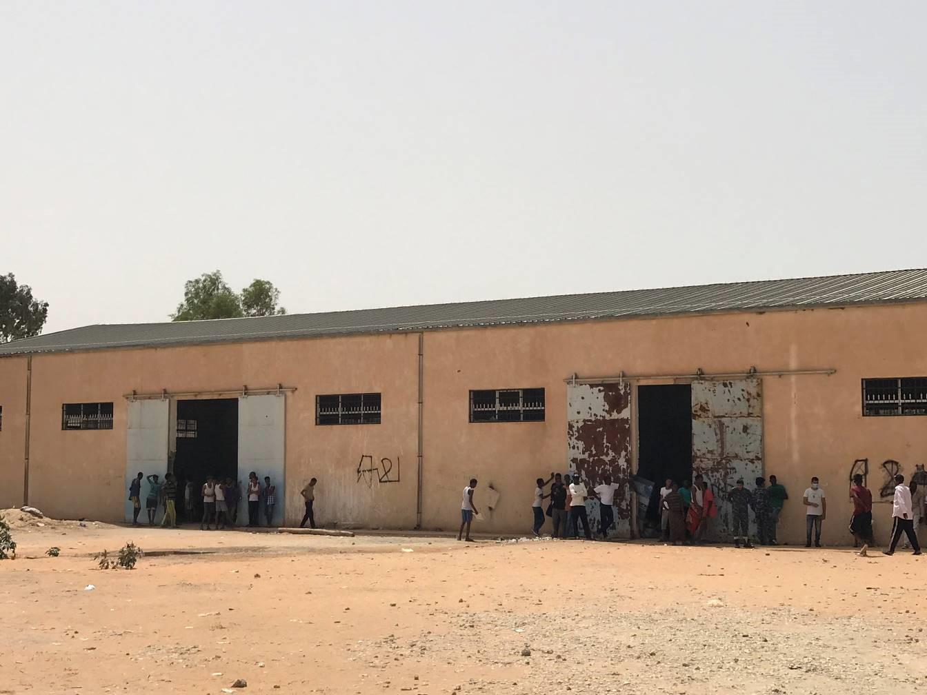 Large hangar where men are detained at Ain Zara detention center, Tripoli, July 5, 2018. 