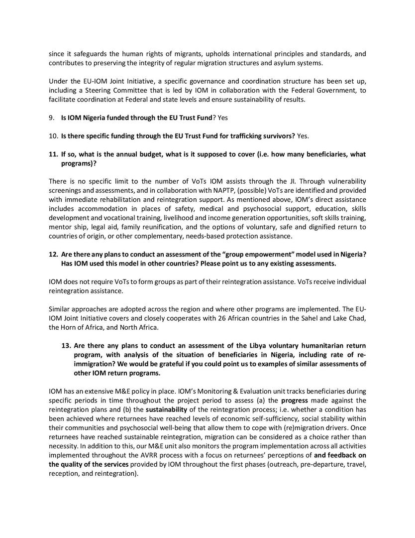 IOM Response Counter Trafficking Annex 6