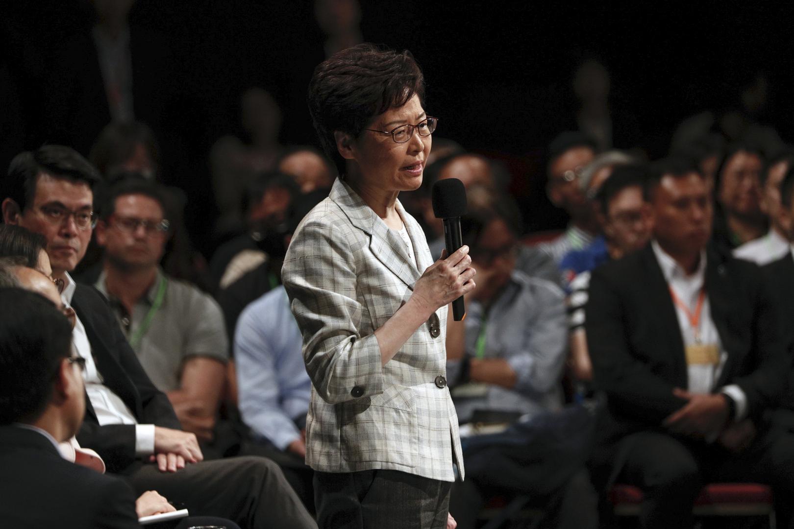 Hong Kong Chief Executive Carrie Lam at community dialogue in Hong Kong