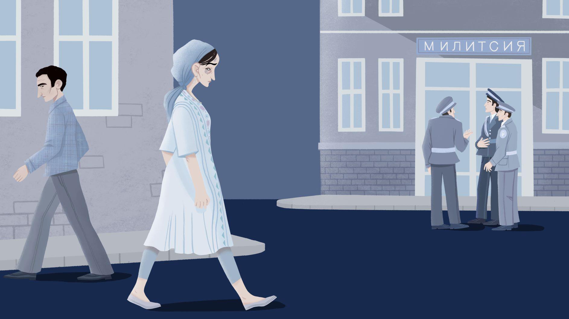 Au Tadjikistan, une femme peut se promener dans la rue avec des bleus sur le visage, dans l’indifférence générale. Le problème de la violence conjugale étant répandu dans ce pays, les passants et même les policiers n’y prêtent souvent que peu d’attention.