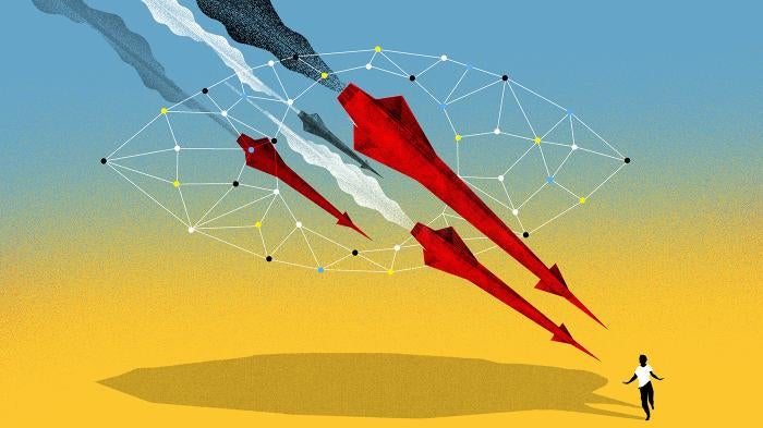 Illustration of missiles being fired at a person