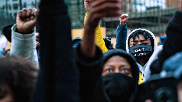 Protesters at a rally in Minneapolis call for justice for George Floyd