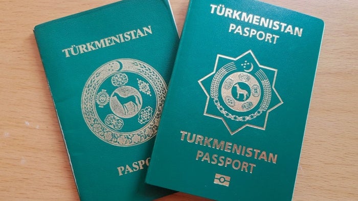 Front cover of two Turkmen passports