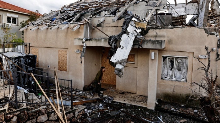 A destroyed structure in Metula, which became the site of heavy rocket barrages from Lebanon, amid cross-border hostilities between Hezbollah and Israel, November 18, 2024.