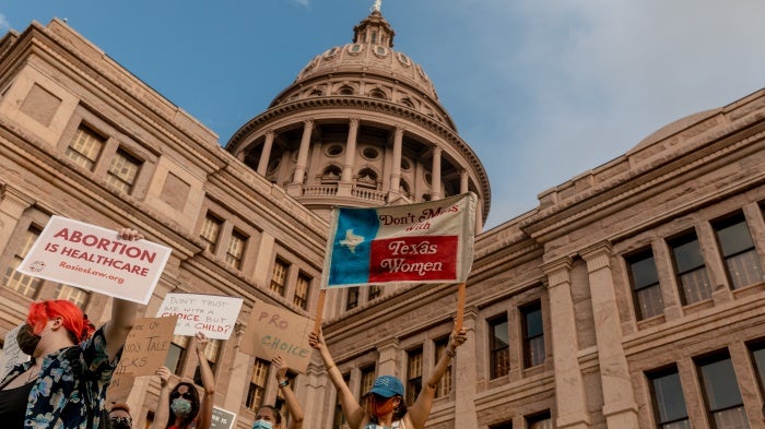  A rally to protect women's reproductive rights at the Texas State Capitol during a Women's March in Austin, Texas, US, October 2, 2021.