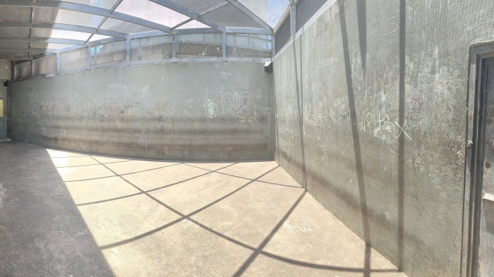 A concrete exercise yard at the Cairns watch-house in which authorities detained children, in Queensland, Australia, 2024.