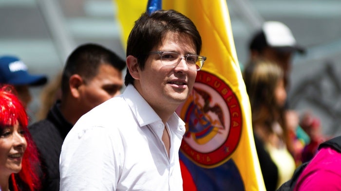 Colombian Senator Miguel Uribe Turbay during a demonstration in Bogotá, Colombia, February 15, 2023.