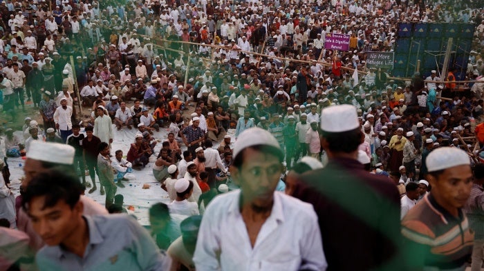 Rohingya refugees attend a solidarity event with UN Secretary-General Antonio Guterres and Muhammad Yunus, chief adviser of the Bangladesh Interim Government, at the Rohingya refugee camp in Cox's Bazar, Bangladesh, March 14, 2025.