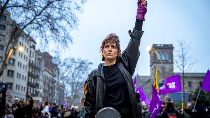 Thousands of people take to the streets of Barcelona, Spain, in a massive demonstration for International Women's Day, March 8, 2025.