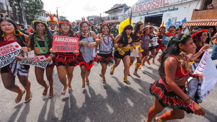 Indigenous people attend a protest to call for climate justice and territorial protection during the U.N. Climate Change Conference (COP3O), in Belem, Brazil, November 17, 2025.