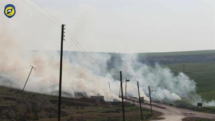 The aftermath of an airstrike using incendiary weapons on Khan Sheykhoun in Idlib Province, April 16 2017.