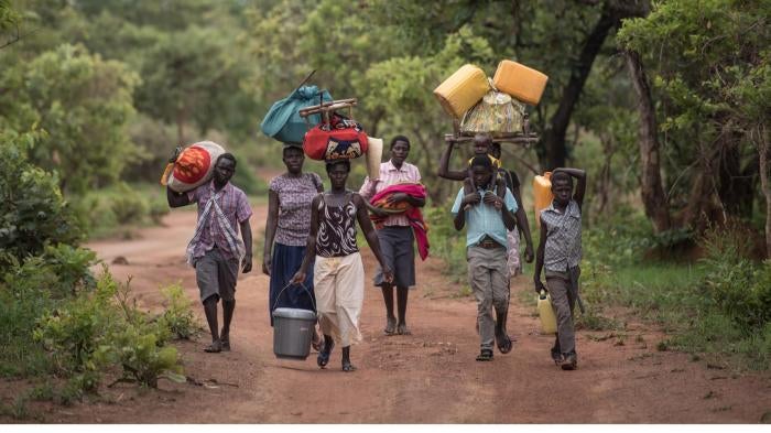 Civilians fleeing Kajo Keji county, toward the southern border with Uganda, April 27, 2017. 