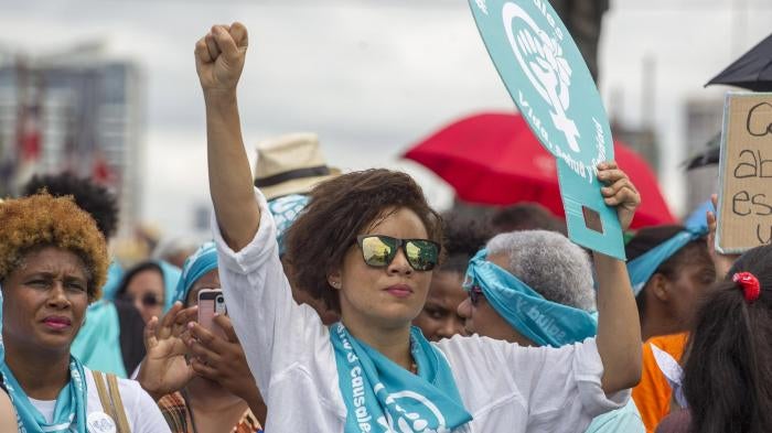 People take part in a march in Santo Domingo for the decriminalization of abortion in three circumstances: when the life of a pregnant woman is in danger, when the pregnancy resulted from rape, or when the fetus will not survive outside the womb. 